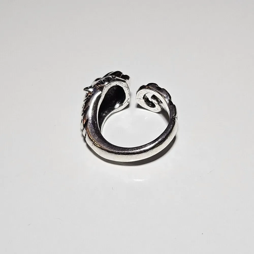 Silver Tone Tiger Head Curled Tail Adjustable Ring